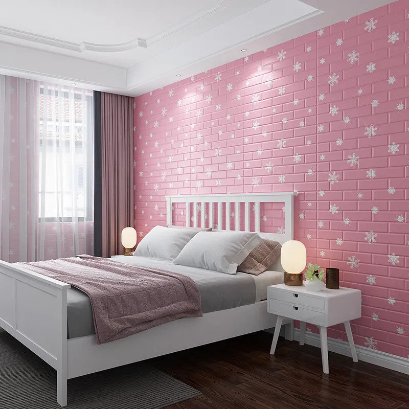 Papel pintado autoadhesivo 3D estereoscópico pegatinas de pared rosa dormitorio acogedor niño dibujos animados papel pintado decoración de fondo de la pared de la sala de estar