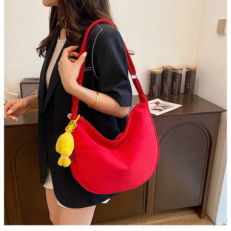 Simple solid-color canvas bag 2024 new style Japanese large-capacity single-shoulder dumpling bag, versatile for school and commuting crossbody bag undefined