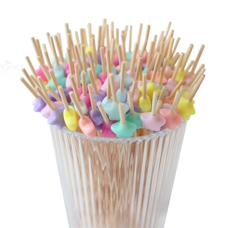 Macaron Love Star Plum Blossom Fruit Sign 100 pcs/paquete Fabricante de tenedores de frutas desechables Amazon Bamboo Sign