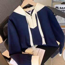 2025春新款休闲运动套装女大码胖mm显瘦减龄连帽卫衣阔腿裤两件套