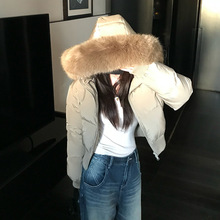 毛领连帽白色羽绒棉服女2025冬季新款收腰加厚保暖短款面包服外套