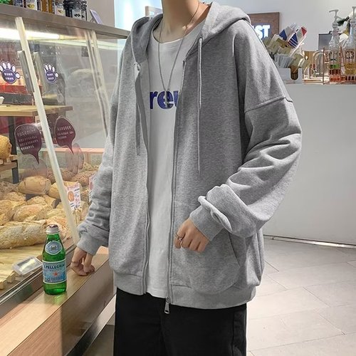 Cap sleeve hoodie male winter autumn Hong Kong style loose casual trendy top unisex pure color crewneck sweater