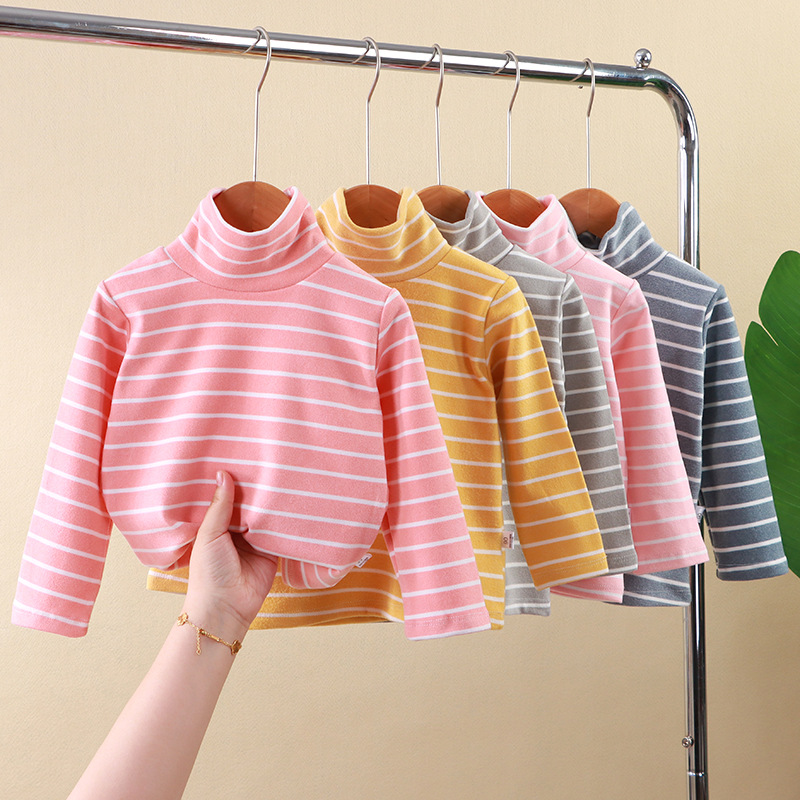 Autumn Korean style medium turtleneck bottoming shirt for boys and girls long-sleeved T-shirt baby striped turtleneck top fashionable children's clothing