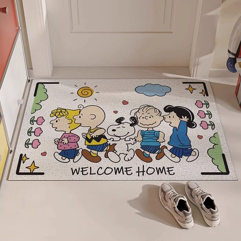Cartoon Snoopy Silk Loop Floor Mat, Dust-Removing Easy-Care Doormat, Wear-Resistant Non-Slip Mat for Entrance and Doorway