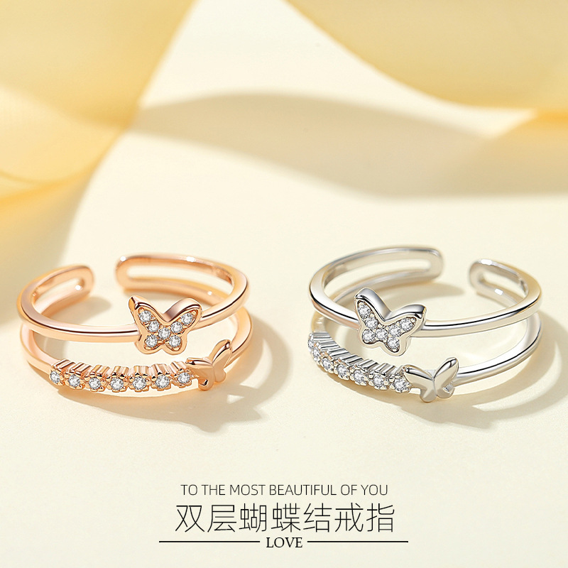 Anillo de plata esterlina S925 anillo femenino ins popular neto rojo japonés coreano anillo nicho diseño viento frío mariposa anillo ajustable abierto