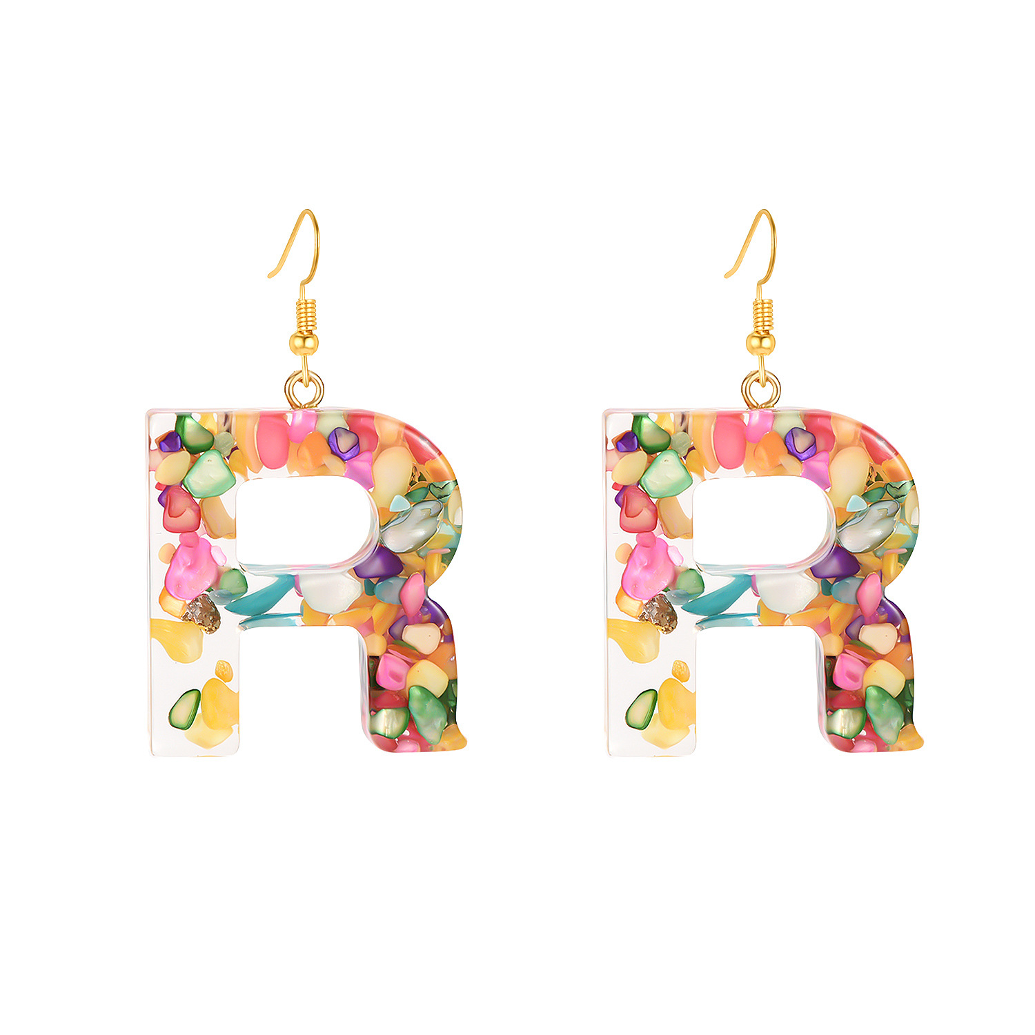 2021 New Colorful Resin Color Shell Letter Earrings Exaggerated Fashion Street Style Earrings display picture 1