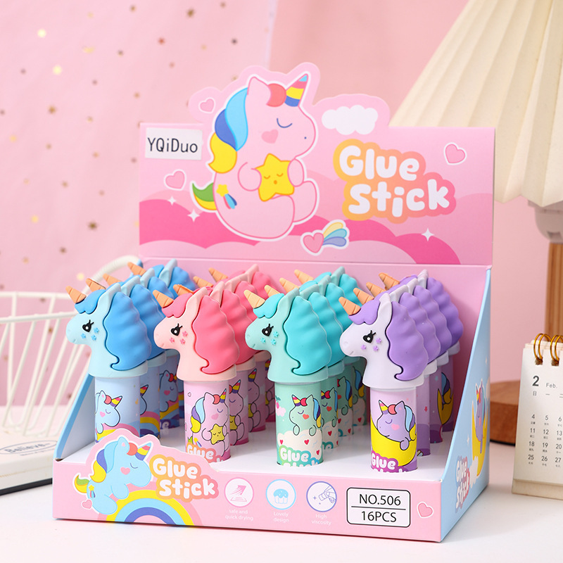 网红新款独角兽造型固体胶卡通高颜值ins白色胶棒儿童手工胶水