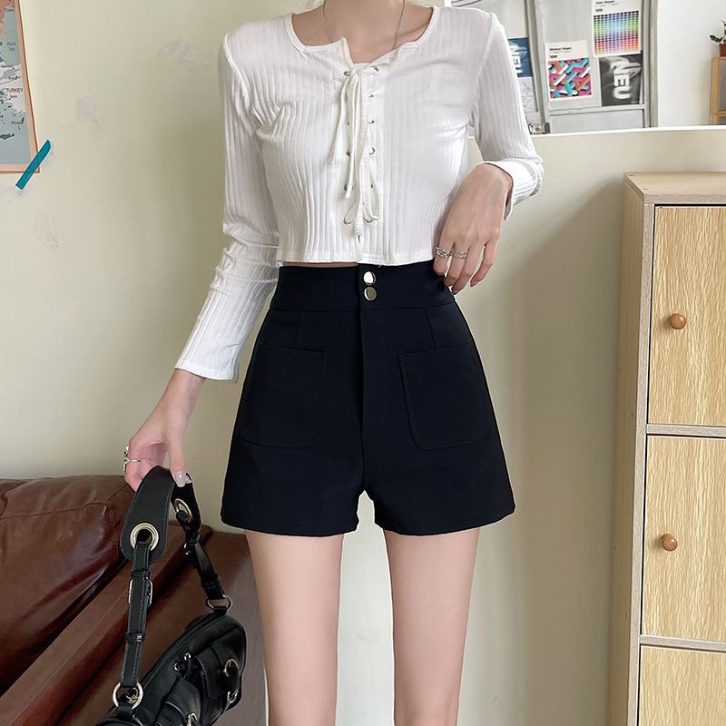 Black Suit Shorts Women's Summer 2024 New High Waist Slimming Thin A- line Wide Leg Pants Skirt