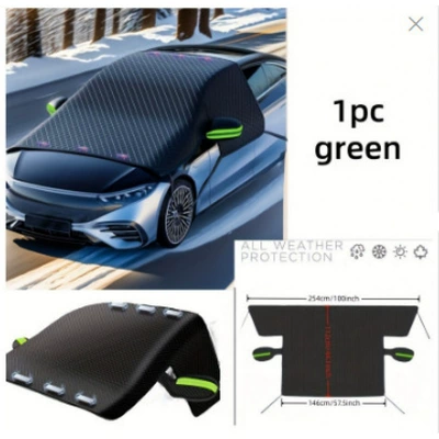 Car snow cover for winter, front windshield anti-freeze and anti-frost snow cover, foldable and easy to store (Car snow shield) - 260115cm-oxford-fabric-with-green-reflective-strips-4-straps