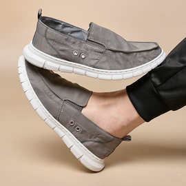 2024春季新款男鞋舒适透气休闲布鞋软底轻便雨伞布一脚蹬帆布鞋男