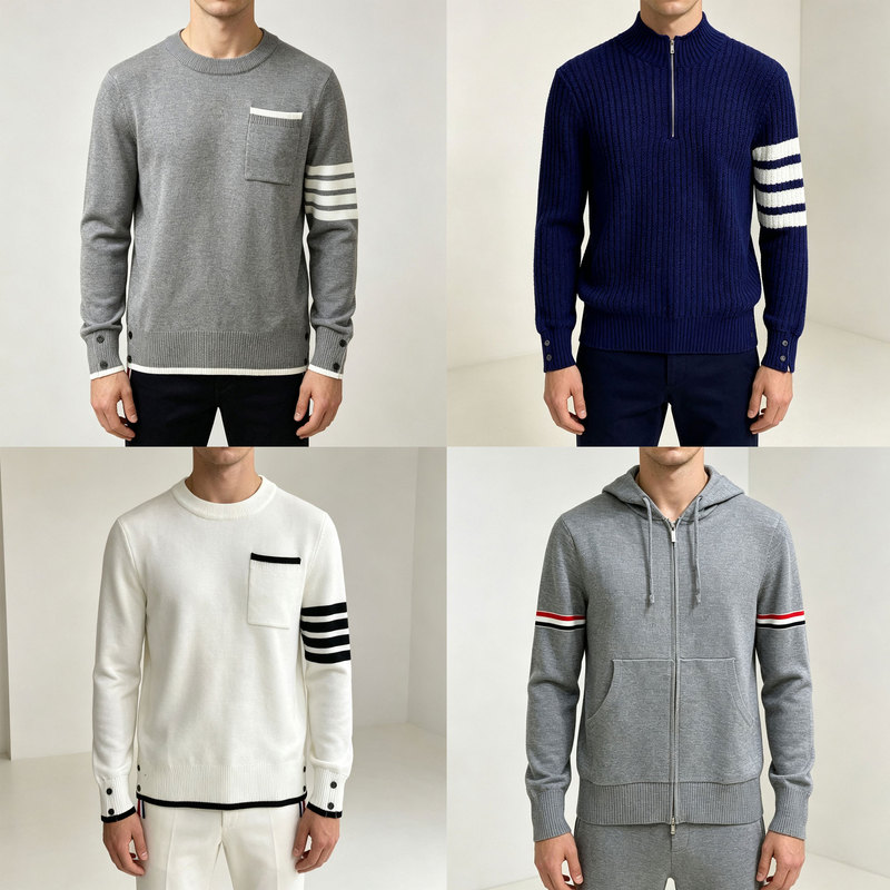 Cross-border high-quality 2026 autumn and winter new model four-stripe long-sleeve stand-up collar half-zip men's knitted sweater