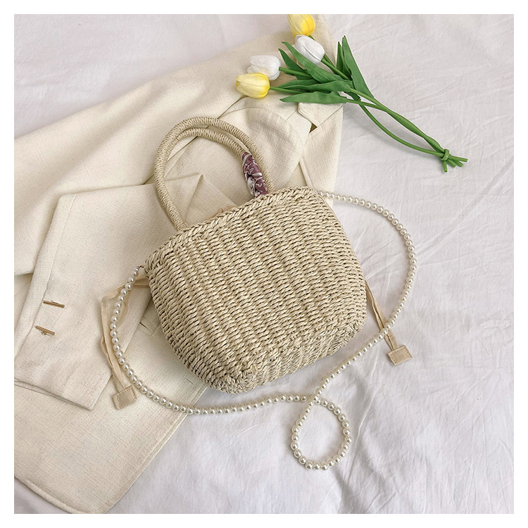 Women's Medium Straw Solid Color Flower Vacation Beach Beading Weave Square String Straw Bag display picture 21