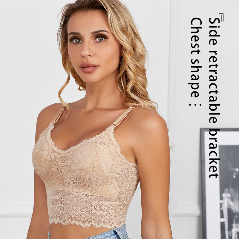 Cross-border beauty back breathable adjustable shoulder strap plus size bra women's wrapped chest Foreign Trade sports underwear padded lace tube top