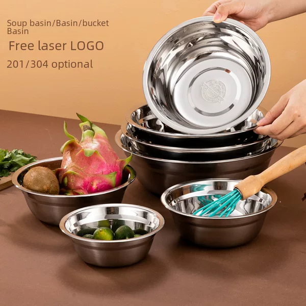 304 Stainless Steel Basin Wholesale Canteen Thickened Small Basin Household Basin Commercial Large Vegetable Washing Basin Stainless Steel Soup Basin