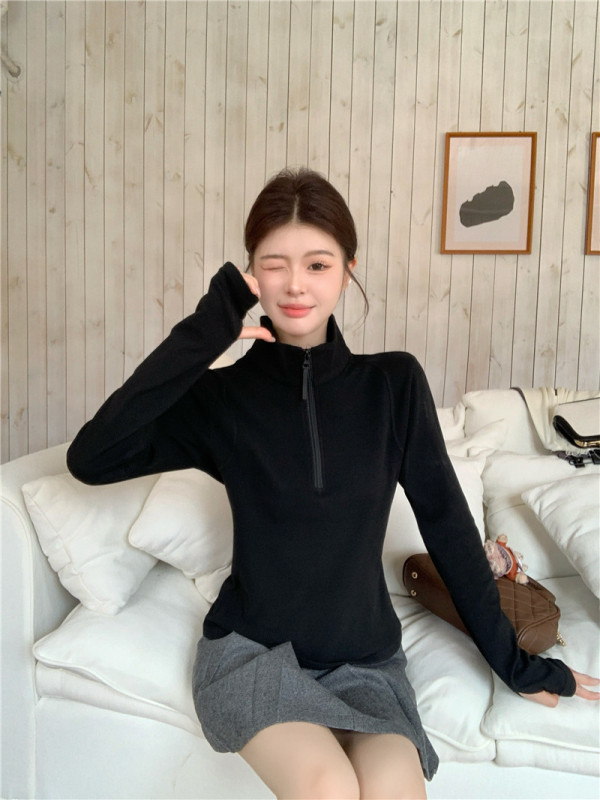 （半拉链小蛮腰）立领女大码胖mm小蛮腰半拉链宽松显瘦 打底绒衫|undefined
