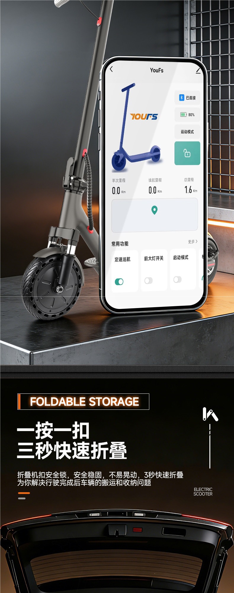 Electric scooter, foldable electric bike, easy-to-use two-wheeled vehicle, lightweight and portable, suitable for commuting to work