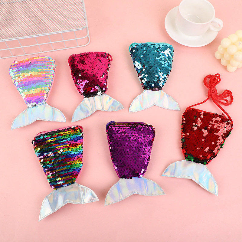 Sirena de lentejuelas monedero creativo cola de pescado grande bolsa de monedas kindergarten niña niños lindo bolsa de mensajero