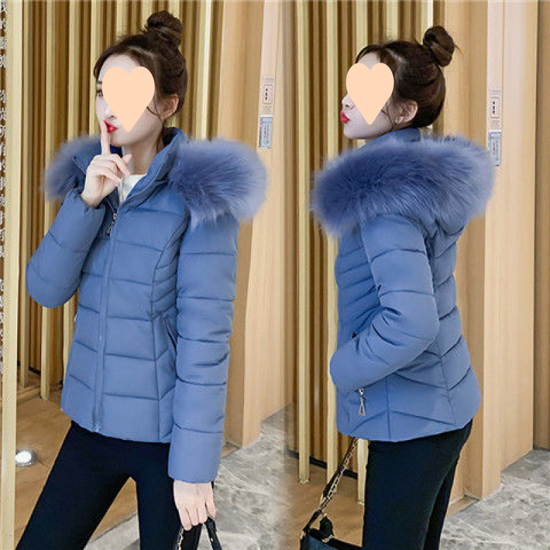 Short cotton jacket for women new Korean style large fur collar slim and slim and detachable hat warm winter cotton jacket