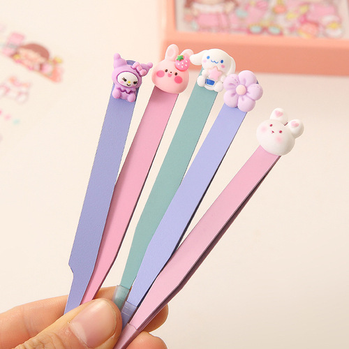 Hand account tweezers pointed elbow stainless steel clip macaron pink eyelashes diy handmade hand account tweezers wholesale