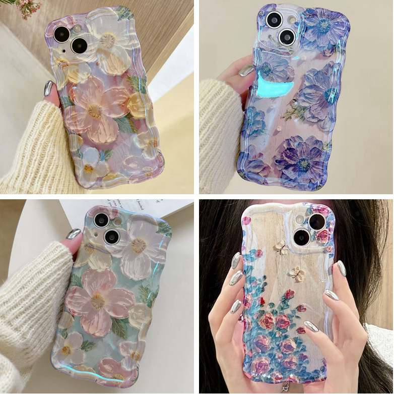 Oil Painting Flowers Suitable for Apple 17Promax Mobile Phone Case Iphone17E Female 12Pro Silicone 11 Anti-Fall Blue Light