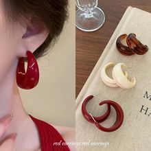 秋冬新款复古树脂C圈耳环女银针简约个性时尚精致高级感气质耳圈