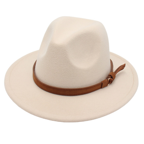 Amazon Importer Gentleman Hat Retro Jazz Hat Unisex Elegant Felt Hat Belt Buckle Wool Hat Luxury Style