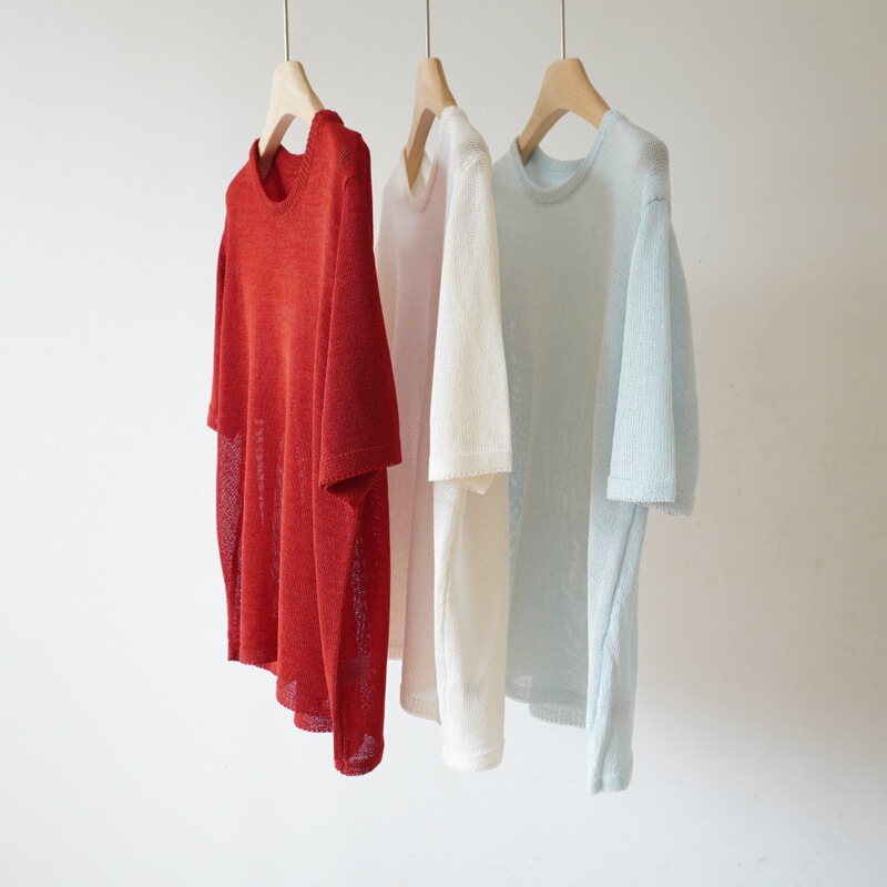 Special Offer, No Returns or Exchanges! Made from Washi Yarn! Minimalist Style, Stunning Color Scheme, Slightly Sheer Round-Neck Knit Top, Refreshing and Breathable Special Offer, No Returns or Exchanges! Made from Washi Yarn! Minimalist Style, Stunning Color Scheme, Slightly Sheer Round-Neck Knit Top, Refreshing and Breathable
