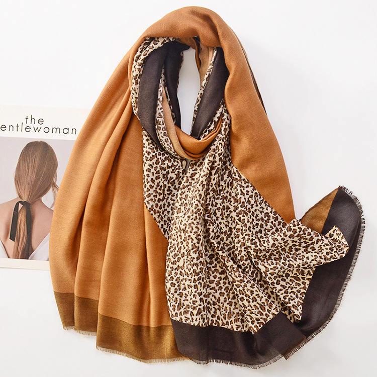 Estampado de leopardo bronceado color a juego algodón y lino sensación bufanda viaje cálido sol protección borde deshilachado chal decorativo suave satén bufanda de algodón