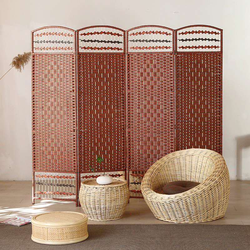 Chinese-Style Folding Screen Partition Wall for Home Living Room, Foldable and Movable, Suitable for Hotels and Restaurants, Economical Straw Woven Folding Screen for Home Use