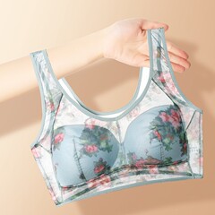 中老年人媽媽款背心式內衣中老年固定杯無鋼圈印花大碼背心式文胸