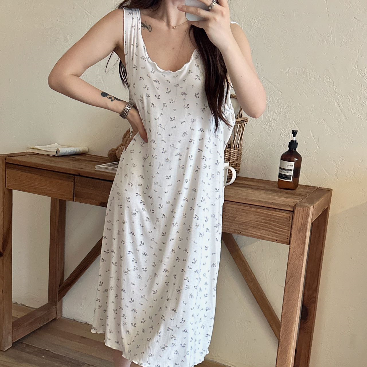 Modal Ready-Made Sleepwear Summer Long Dress with Cotton Chest Pad Wholesale Bra Small Skirt Set Floral Vest Loungewear