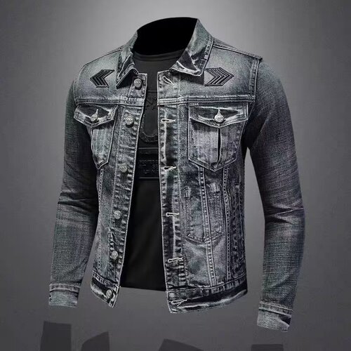 Men's Spring and Autumn American Retro Distressed Trendy Slim Fit Motorcyclist Jacket Workwear Casual Top