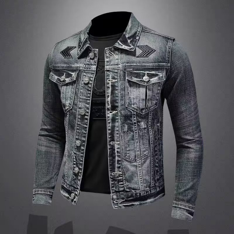 Denim Jacket Men's Spring and Autumn American Retro Old Fashionable Slim-fit Motorcycle Jacket Workwear Casual Top Men
