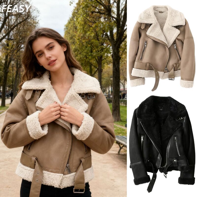 Za European and American Style Cross-Border Women's Clothing Autumn and Winter New Double-Sided Fur Integrated Suede Jacket