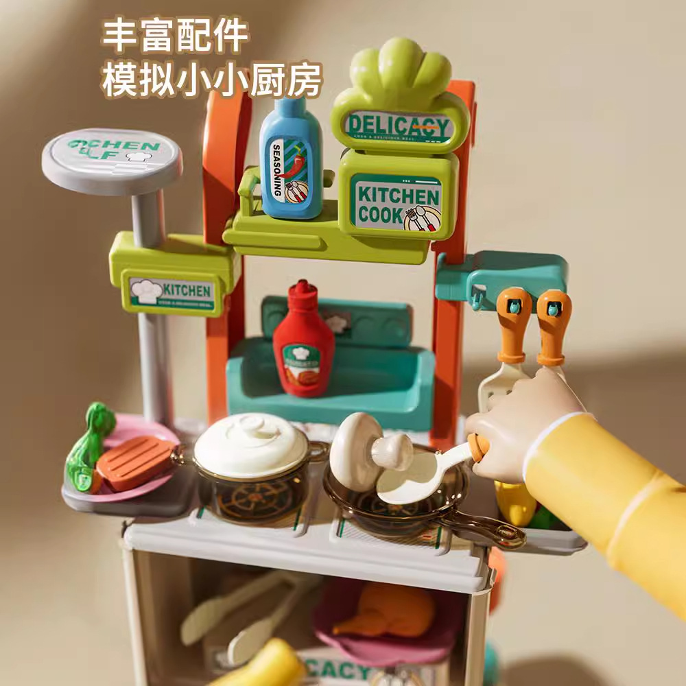 二合一購物小推車仿真廚房做飯玩具女孩過家家套裝寶寶生日禮物