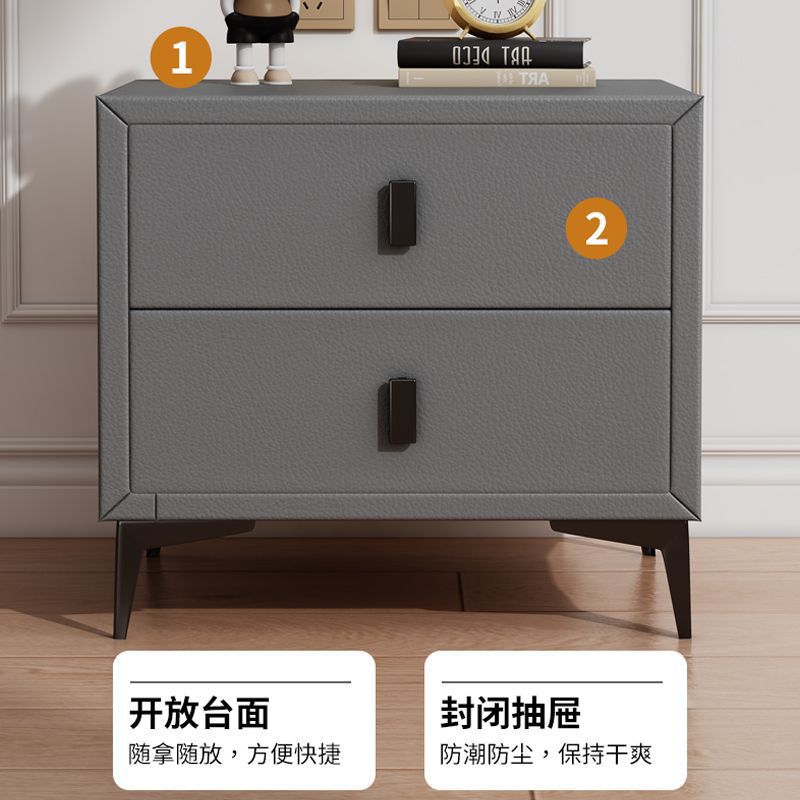 Mesa de cama de lujo ligera cuero moderno de madera maciza almacenamiento de dormitorio simple pequeño gabinete de cama almacenamiento de tablero de roca doméstico