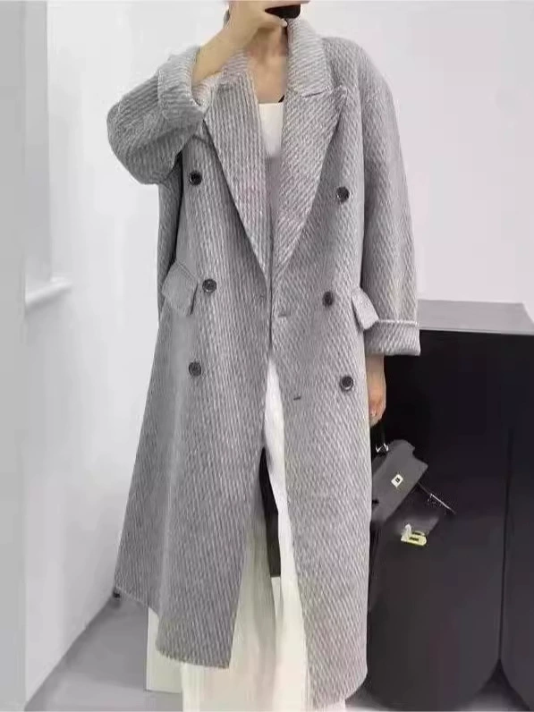 Пальто из фуксийного бархата Alpaca RIXIN — двусторонняя кашемировая шерсть, свободный силуэт