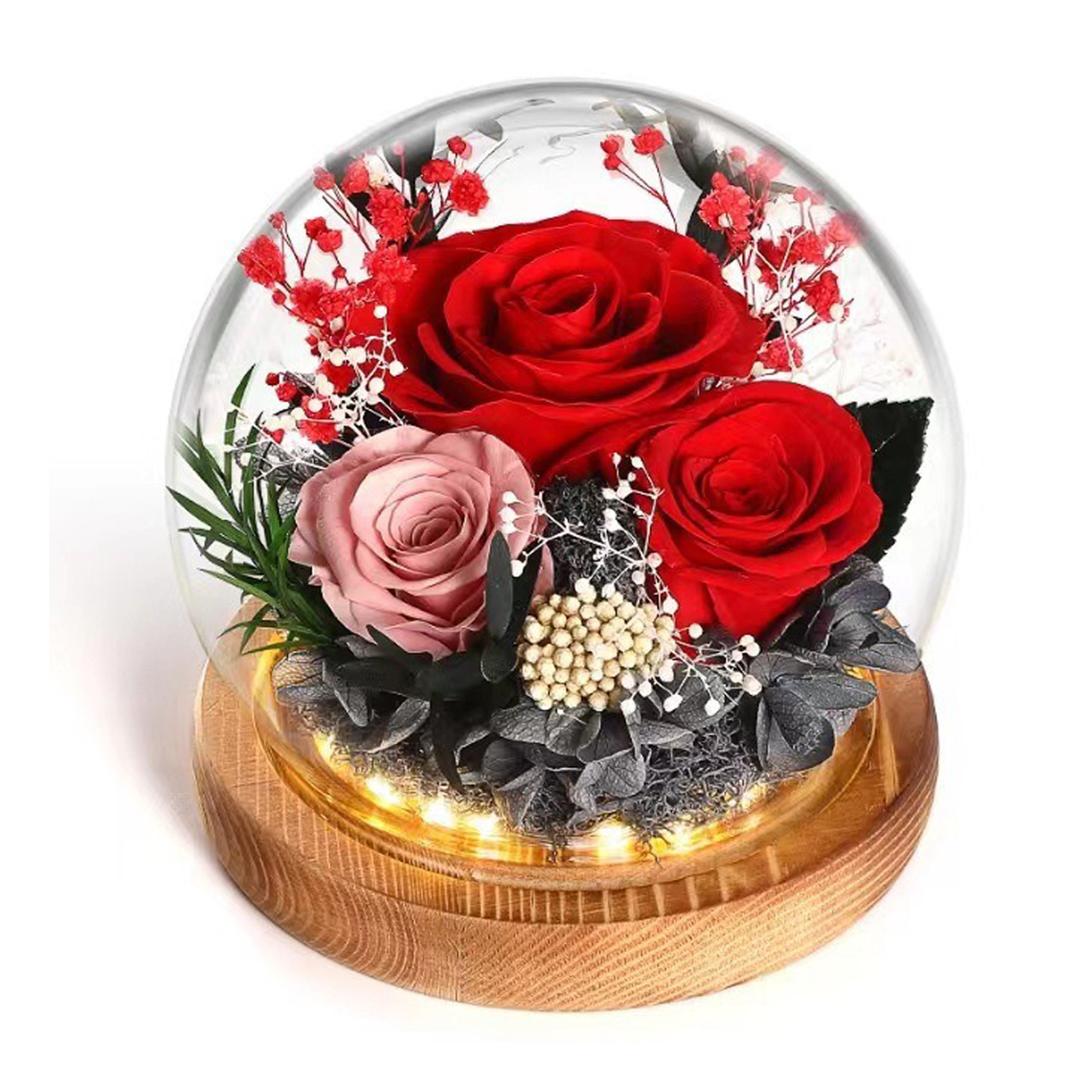 Flor eterna cubierta de vidrio rosa caja de regalo terminada Día de San Valentín boda novia regalo creativo decoración flor eterna