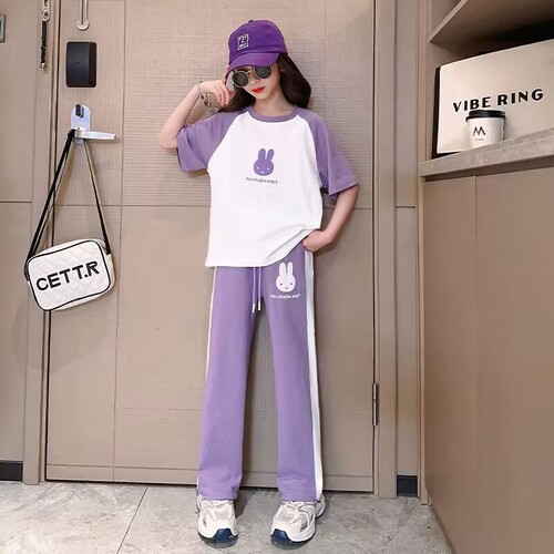 Girls sports suit summer new style 12 style medium-sized children 13-year-old girl fashion color matching casual short-sleeved summer dress