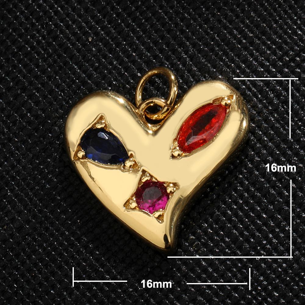 Polished Finish 1 Piece Copper Zircon Gold Plated Letter Square Heart Shape Polished Pendant