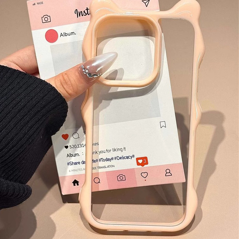 溝付きシンプルカップル猫耳デザイン iPhone16/15/14/13対応 携帯ケース 透明ケース 17Pro 個性派|undefined