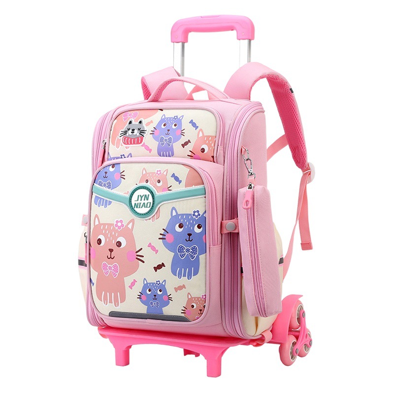 Trolley de entrega de pescado natural bolsa de escuela primaria femenina grado 3, 4, 5 mochila ligera escalera de seis ruedas escalada transfronteriza
