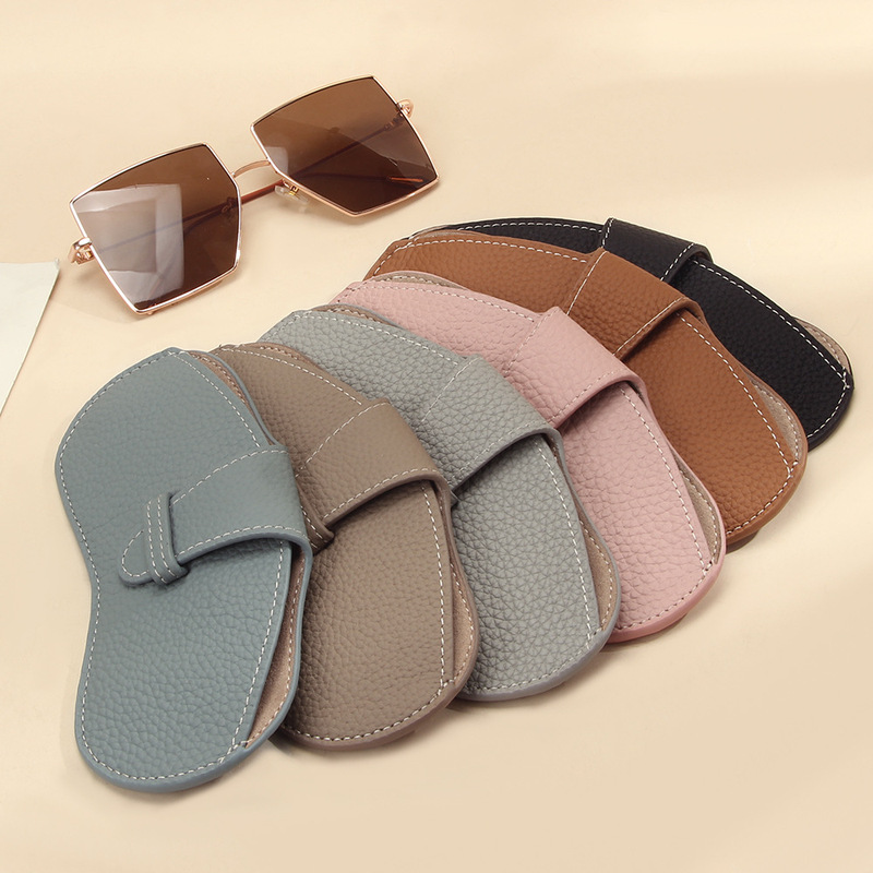 Casual Storage Sunglasses Sunglasses Glasses Bag Portable Thin Leather Glasses Clip Protective Cover Cowhide Glasses Bag