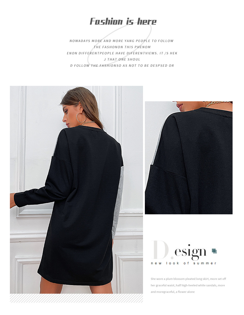 Contrast Color Loose Sweater Dress Long Sleeve Color Matching Fall Women Clothing Dress 6 Contrast Color Loose Sweater Dress Long Sleeve Color Matching Fall Women Clothing Dress