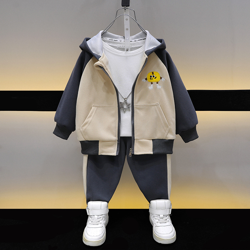 6379 Traje de niño 2025 otoño nuevo bebé de dos piezas de dibujos animados para niños pequeños y medianos con capucha ropa deportiva para niños