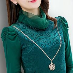 velvet thickened base shirt for women 2025 autumn and winter new Korean version large-size women's turtleneck versatile warm lace shirt