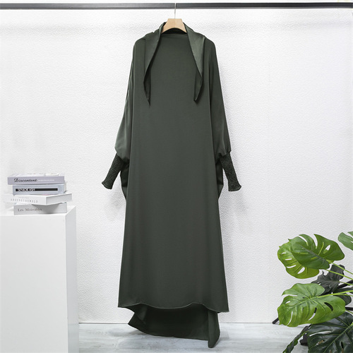 Cross-border foreign trade Amazon independent station casual loose robe with headscarf Muslim dress solid color robe