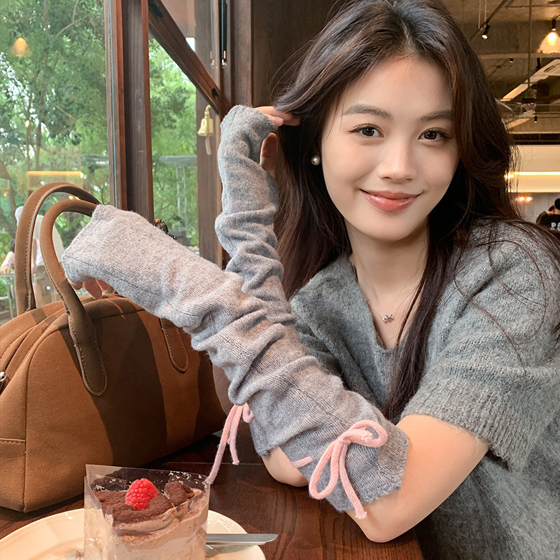 Knitted Bow Sleeve Women's Spring and Autumn Versatile Y2K Millennial Hot Girl Sleeve Japanese Style Ruffle Sleeve