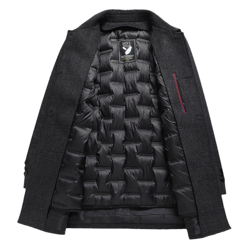 Мужское шерстяное пальто средней длины, осенне-зимний утепленный теплый пуховик с подкладкой, кашемировое шерстяное пальто, Мужское пальто