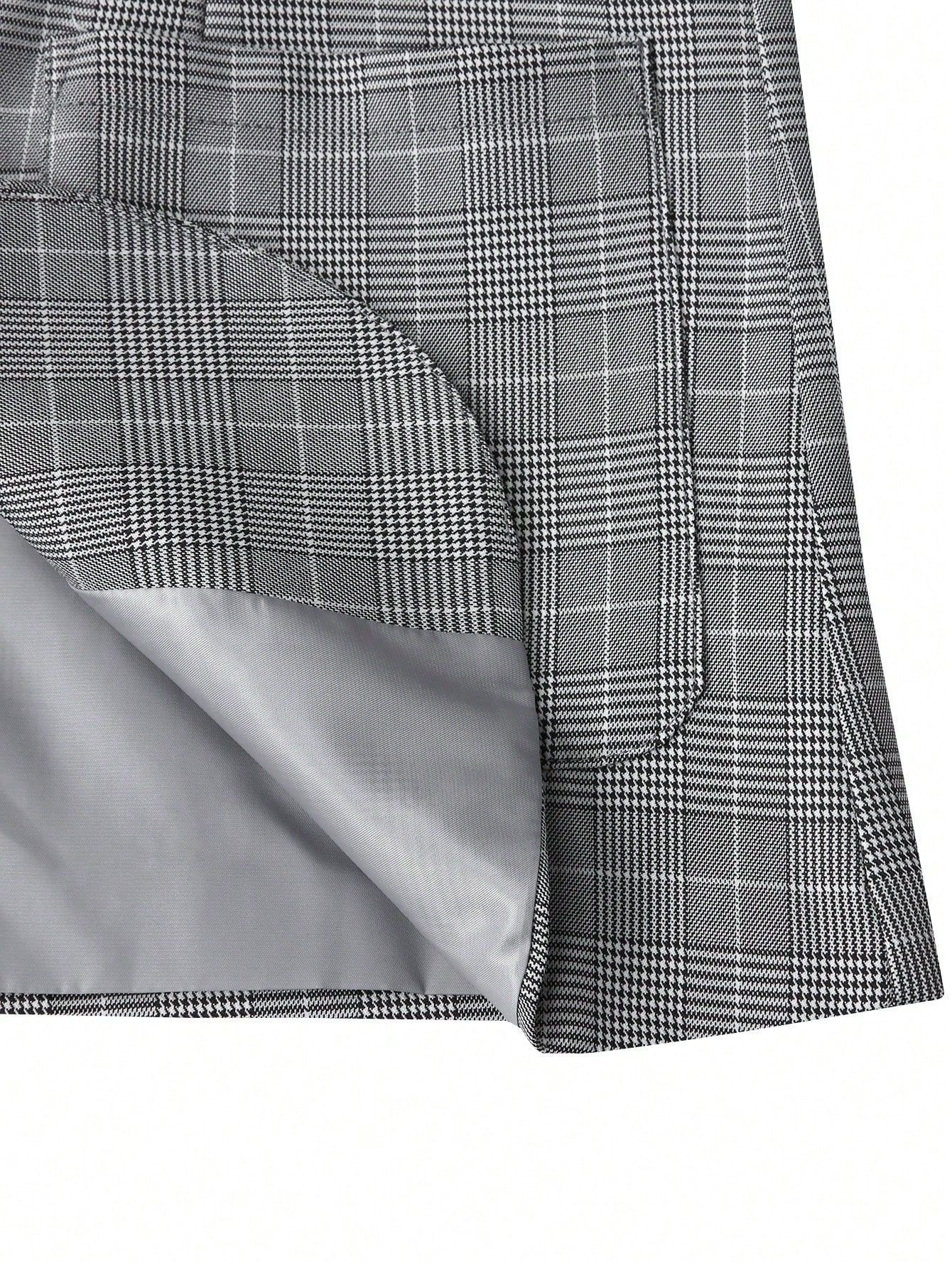 Men's Plaid Blazer With Notched Lapel And Two-button Fastening_voghion.com